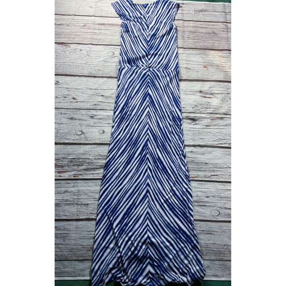 Chicos Womens Dress size Small Blue White Maxi Slit Pullover Sleeveless Stretch - Picture 10 of 11